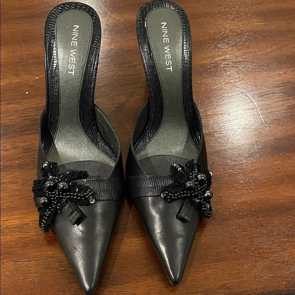 Nine West Elegant Black Heels with Beaded Detail NWOB